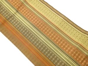 縞に小花尽くし・幾何学模様織出し名古屋帯